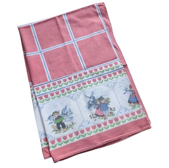 Vintage Dutch Holland cotton tablecloth 45x59 tulips windmill - Picture 1 of 8